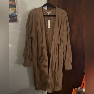 Time and Tru Brown Open-Front Cardigan